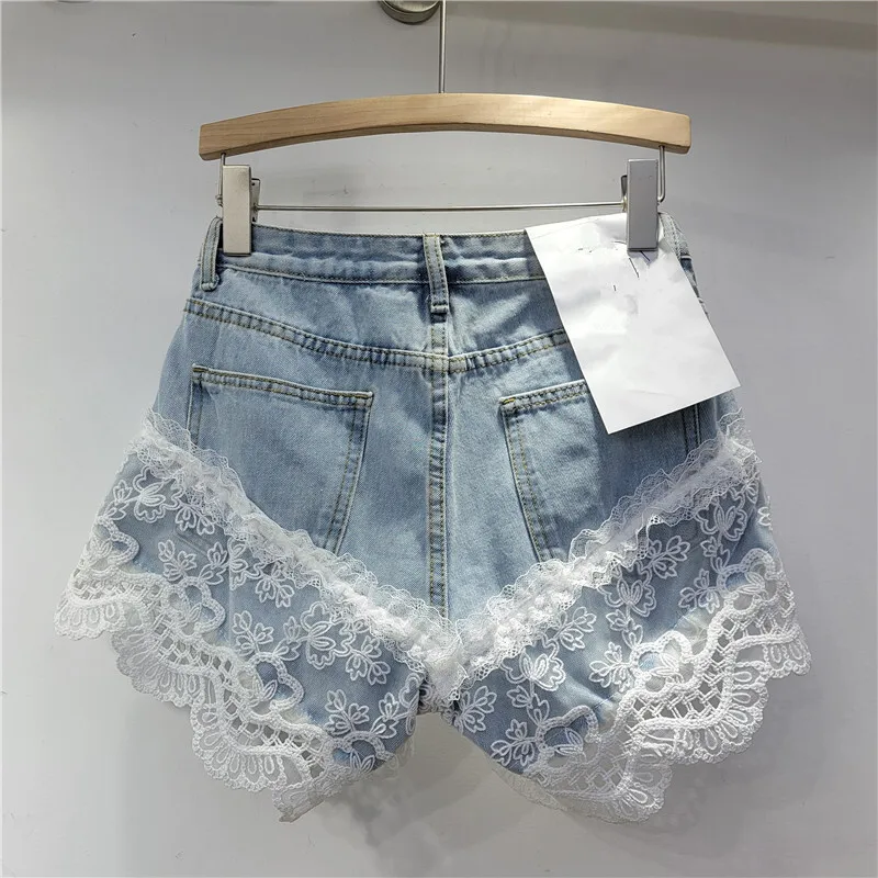 Whth moda feminina bordado renda design denim shorts 2024 inverno na moda cintura alta a linha calças curtas femininas 1ls485