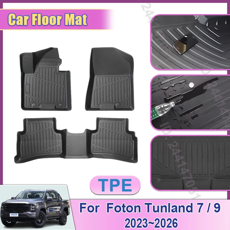 Tapete de Carro TPE para Foton Tunland 7 9 V7 V9 2023~2026, Acessórios para Interior de Automóveis, Impermeável, Antiderrapante, Protetores de Carpete