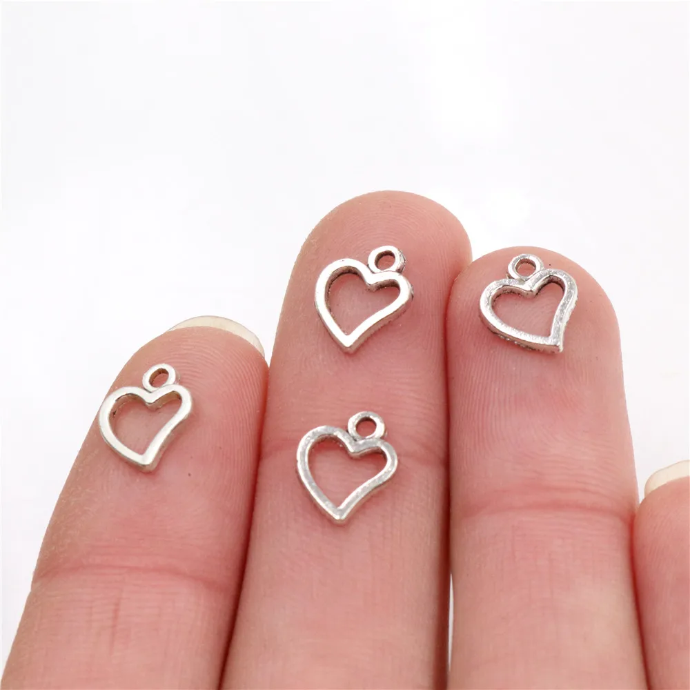10x8mm 50pcs Antique Bronze Silver Plated Heart Handmade Charms Pendant:DIY for bracelet necklace