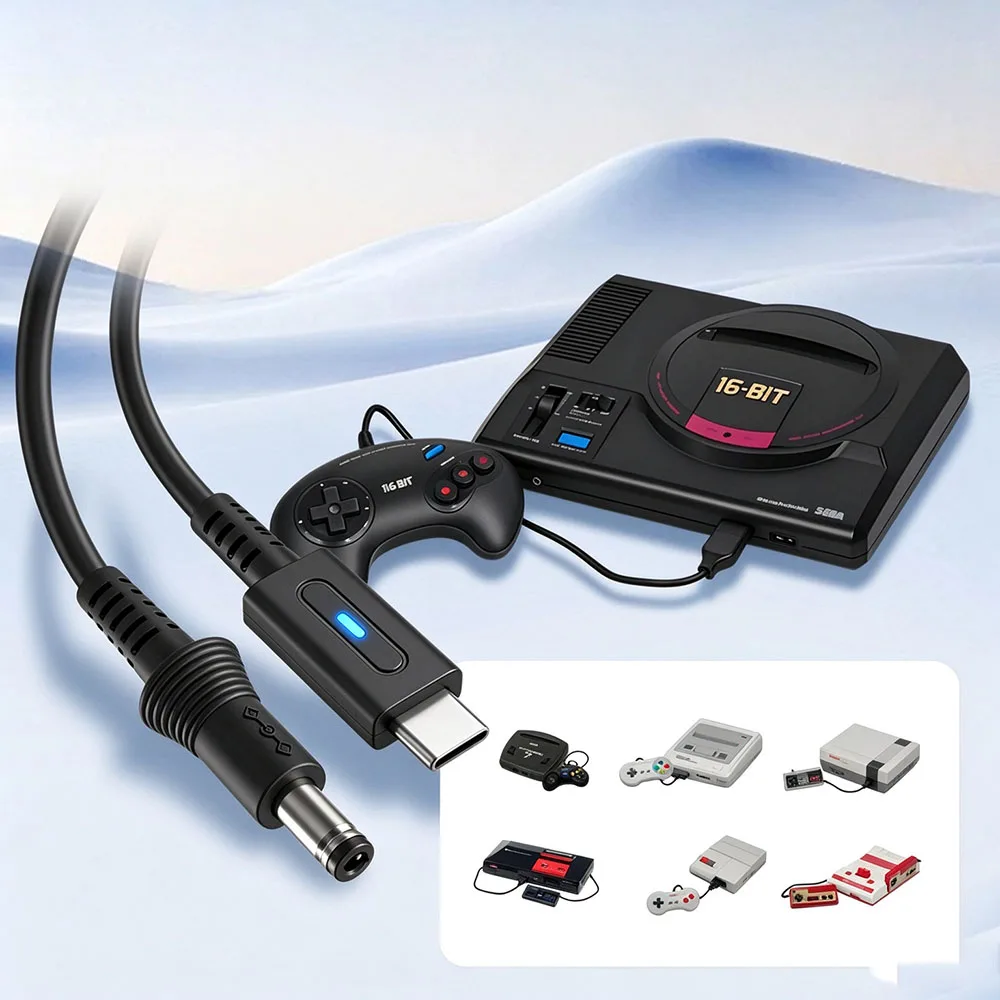 PD 9V USB-C to DC Power Cable Type C Charging Adapter For Famicom SFC MD1 Genesis1 PC Engine Game Gear Console