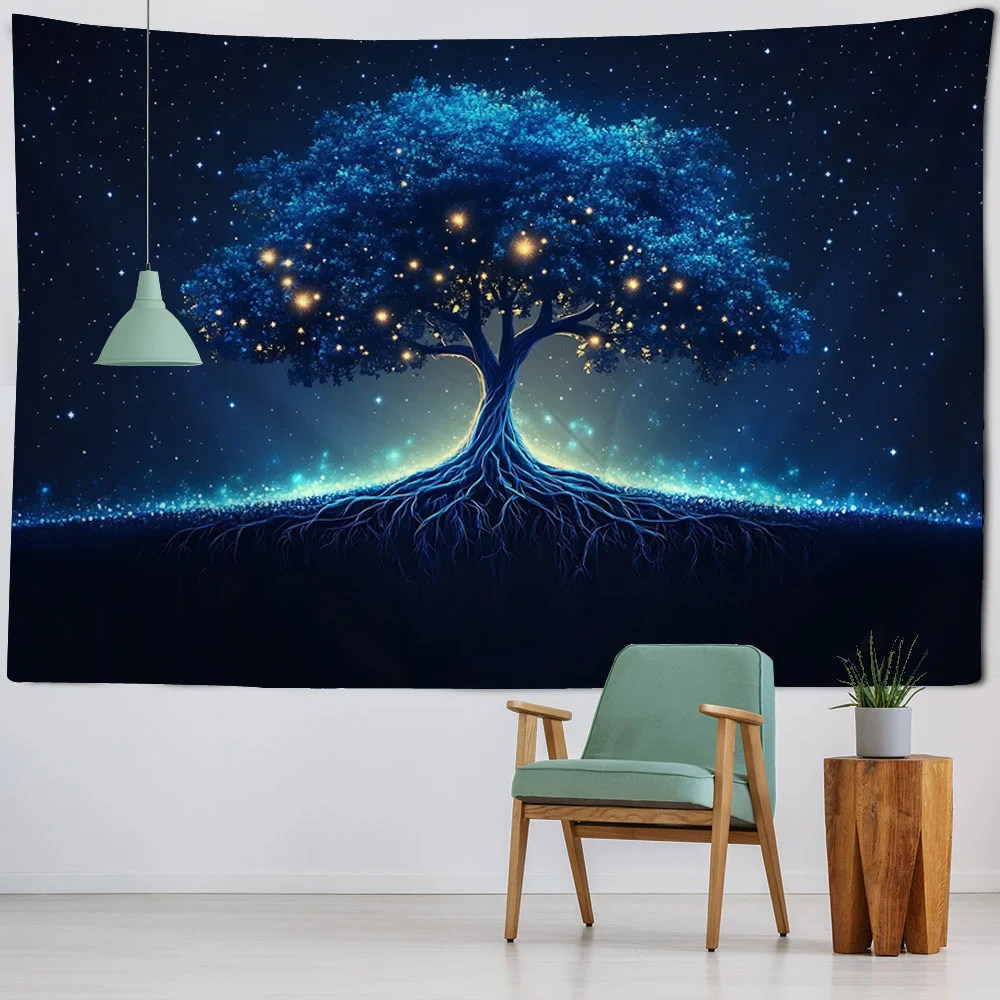 Tree of Life Tapestry Wall Hanging Room Decoration Aesthetics Yoga Mat Starry Sky Landscape Home Mural Decoration Altar Cloth