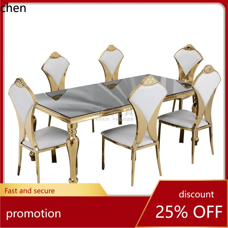 

HTT Tempered Glass Stainless Steel Flower Vase Foot Dining Table 100*200*75CM Hotel Wedding Dining Table