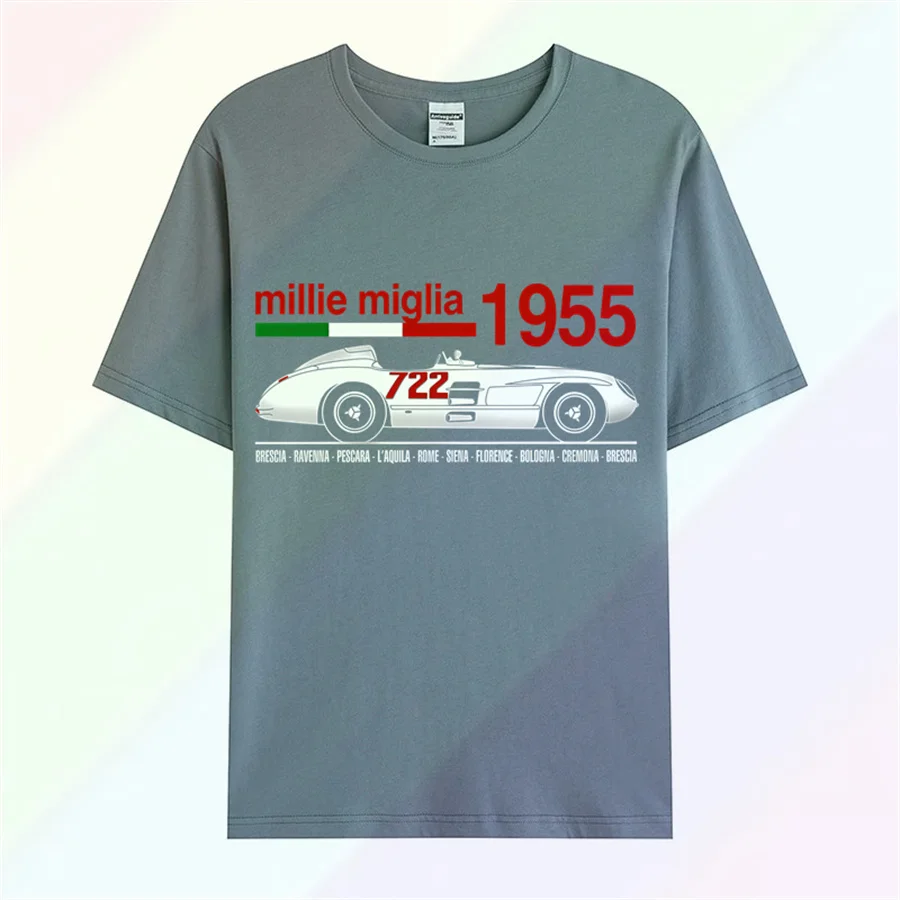 100% Baumwolle Klassische Motorsport Mille Miglia 1955 Rennen T-Shirt Sommer Stil T Hemd Nach aldult Teen unisex unisex