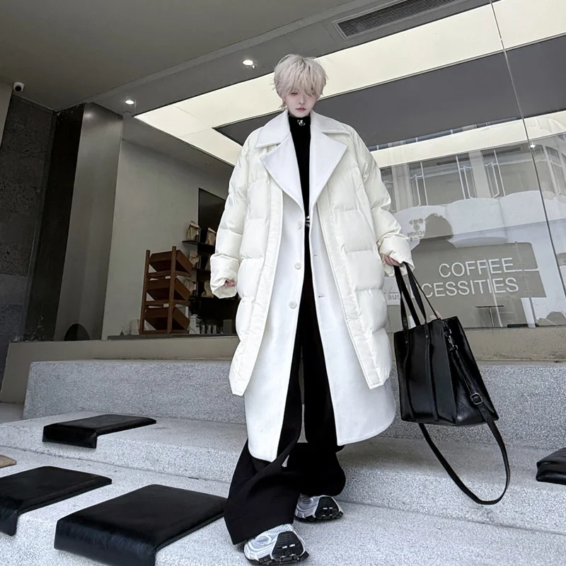 

Men's And Women's Winter Thiened Cotton Jaet Fake Two-Piece Loose Fit Long Coat Warm Flap Design Casual Faion Brand