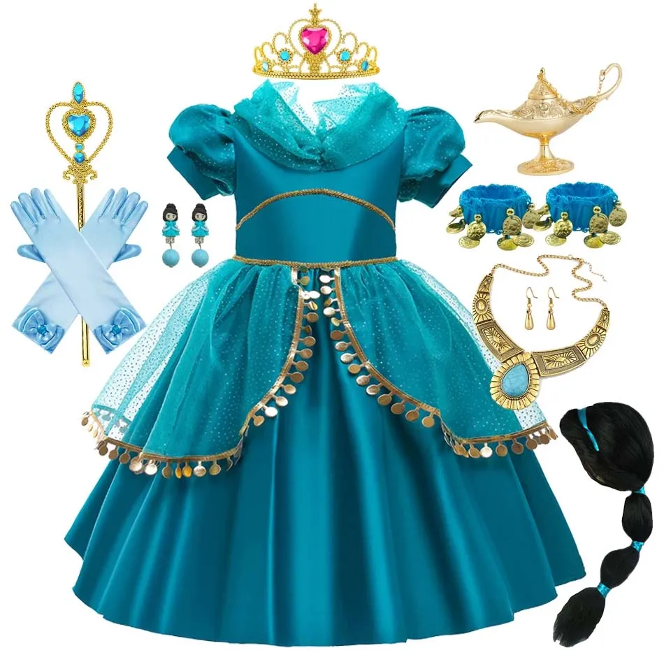 

Jasmine Cosplay Princess Dress for Girls Birthday Party Carnival Magic Lamp Kids Gown Prom Aladdin Costume Children Clothing