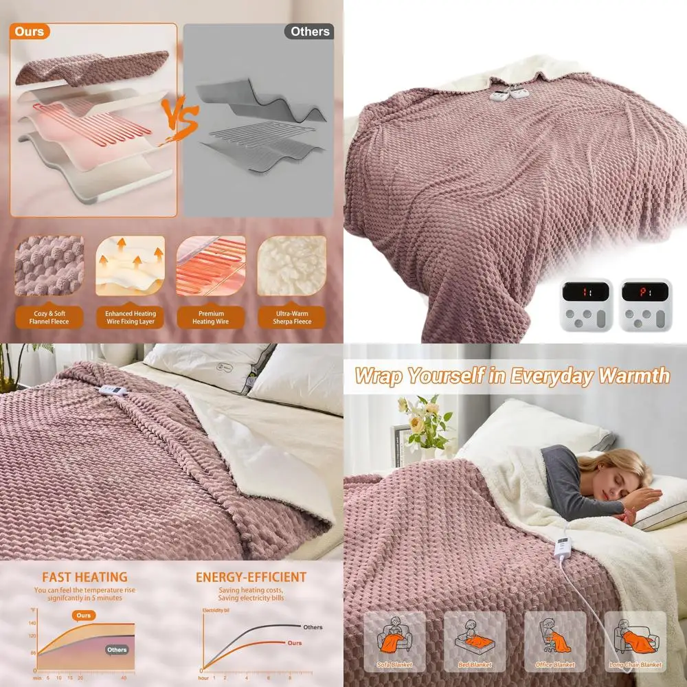 

Queen Size Electric Blanket 84x90 with Dual Controls, 10 Heat Levels, Auto Shut Off, Soft Fleece, Washable, Pink