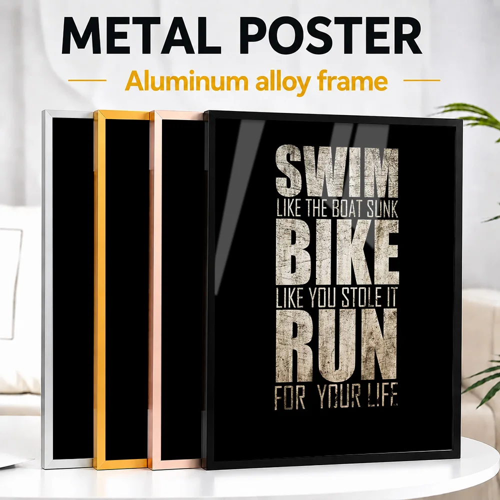 Swim Bike Run Framed Metal Poster Personalized Photo Endurance Challenge Style Wall Art For Living Room Premium Collector Gift