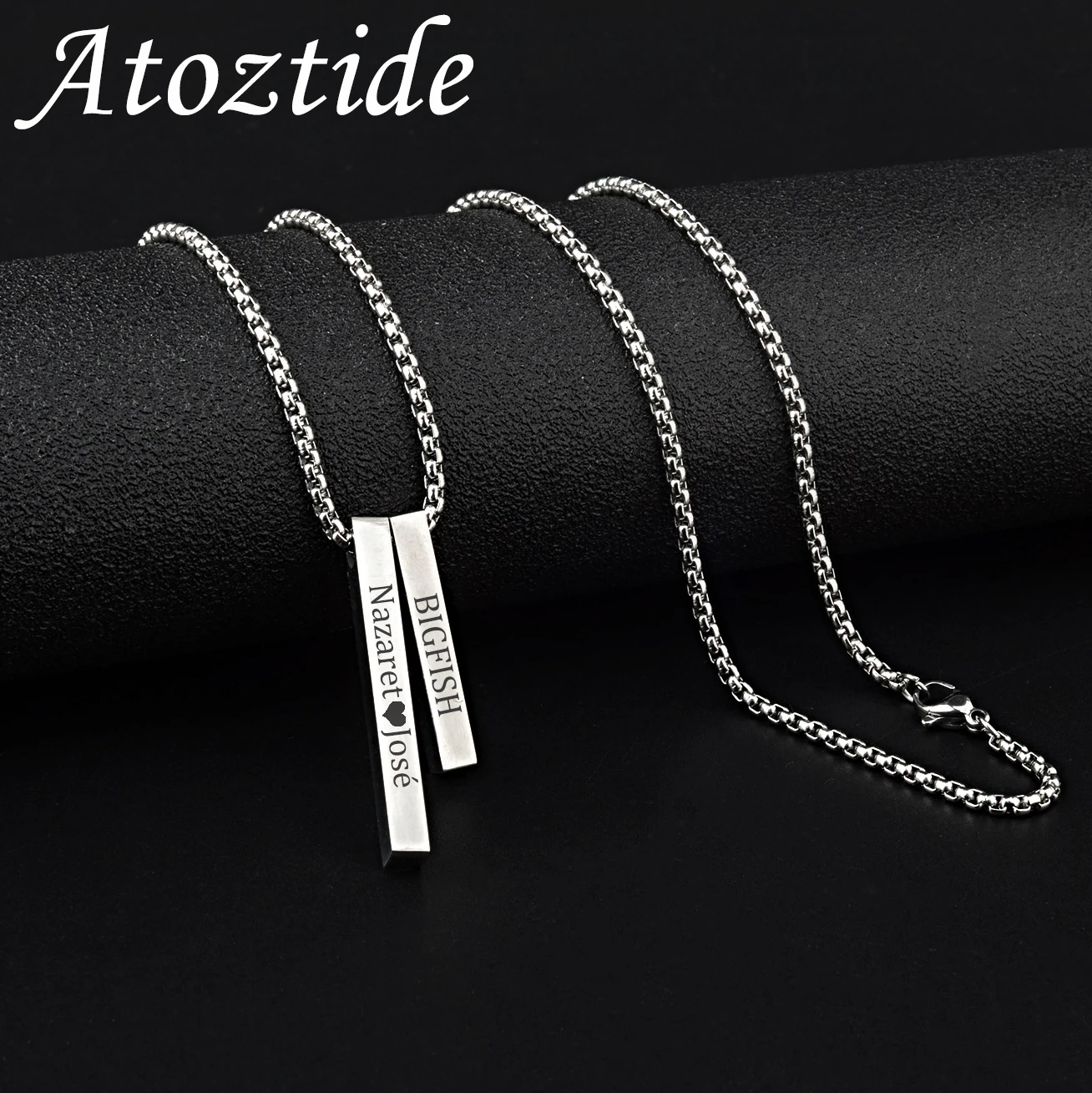 Atoztide Engrave Name 2 Bars Necklaces Name for Women Stainless Steel Custom Text Pendant DIY Jewelry Family Birthday Gifts