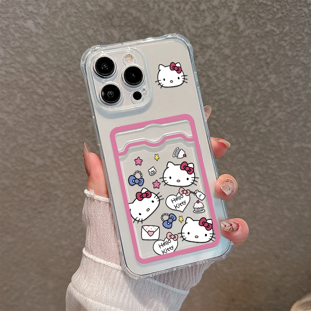 Cute cinnamoroll hello kitty Card Hold Case For iPhone 15 14 13 12 11 Mini Pro Max X XR XSMax 6 7 8 Plus Anti-fall Clear Cover