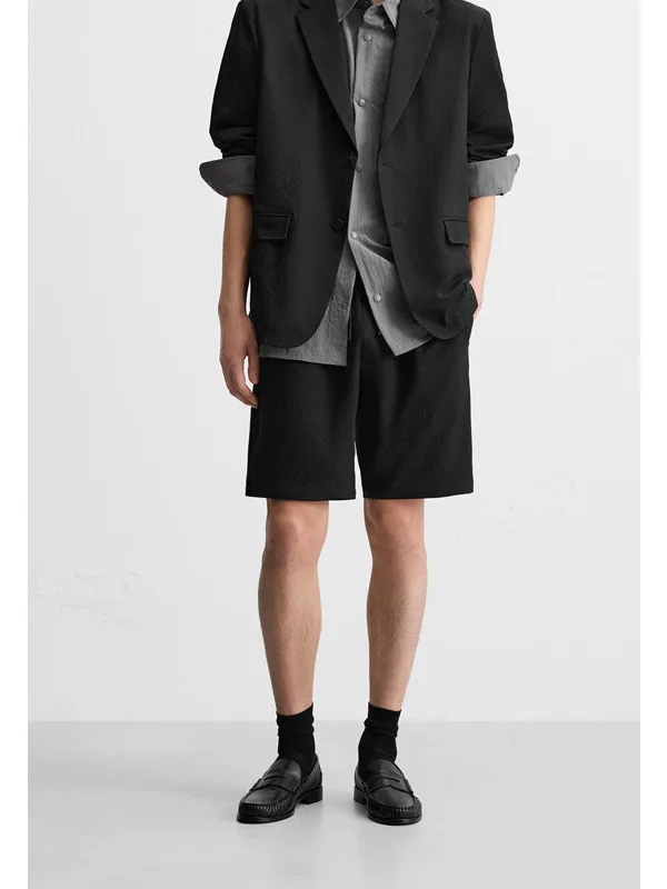 

Men's Comfortable Loose Bubble Cloth Casual orts Elastic Waist Belt New Summer Products Straight Leg Pants Basic Colors