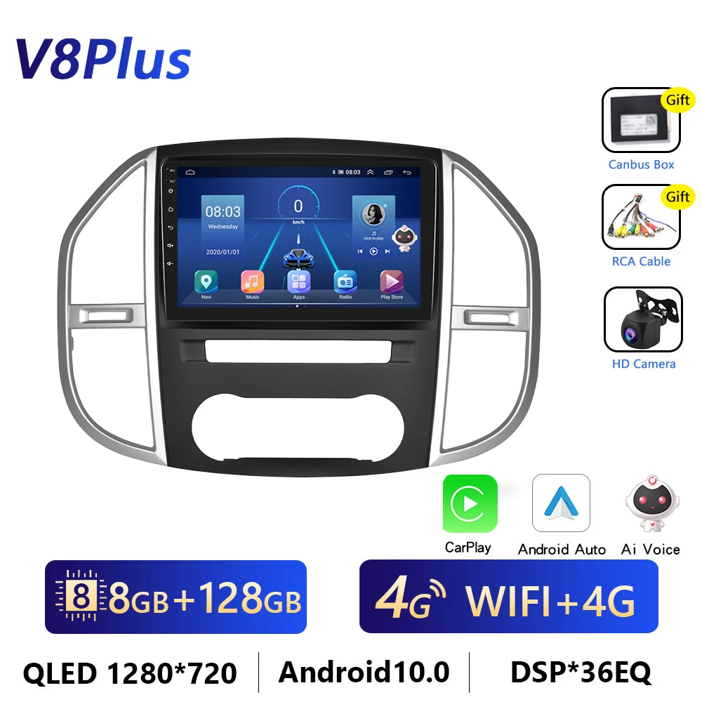 Podofo 4G Carplay Android Autoradio Voor Mercedes Benz Vito 3 W447 2014-2021 Multimediaspeler Gps Navigatie 2-Din Dsp Head Unit