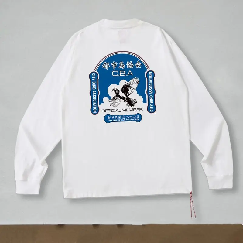 Tokyo Street Men Women Beams Tshirts Weaving Red Rope Eagle Print Letter Round Neck Pullover Casual Loose Cotton Long Sleeve