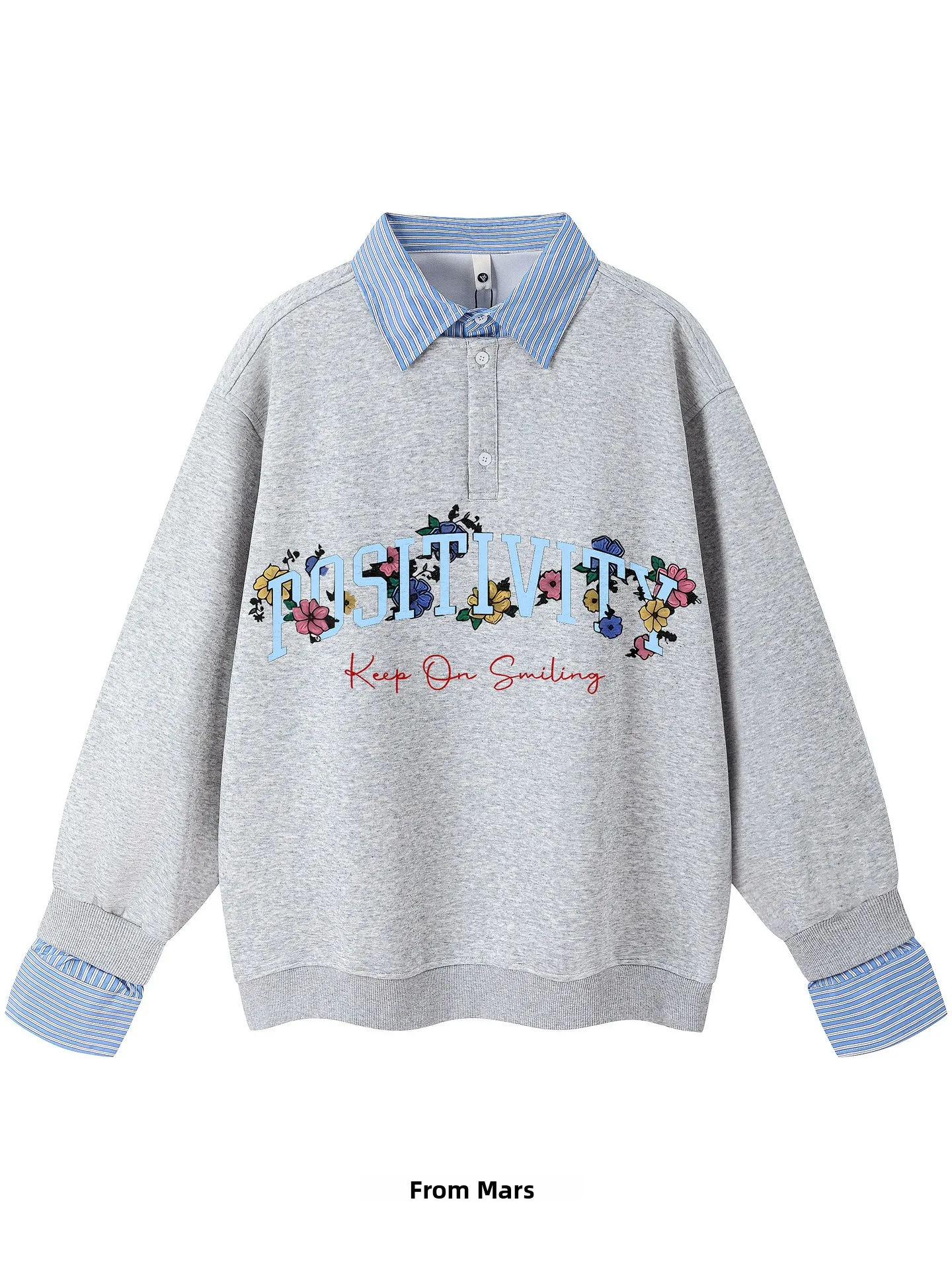 

Свободный свитшот с длинными рукавами, принтованным воротником, имитацией двухслойности и надписями, модный повседневный уличный стиль