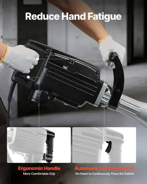 Elektrischer Presslufthammer 2800 W, 1200 BPM Betonbrecher mit 3 Meißeln, Tonspaten, Koffer und Handschuhen