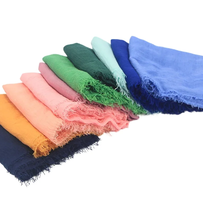 Muslim Hijab For Women Cotton Linen Pleated Solid Color Women\'s Fashion Hijab Turban Elegant Bandana Muslim Fringed Headscarf