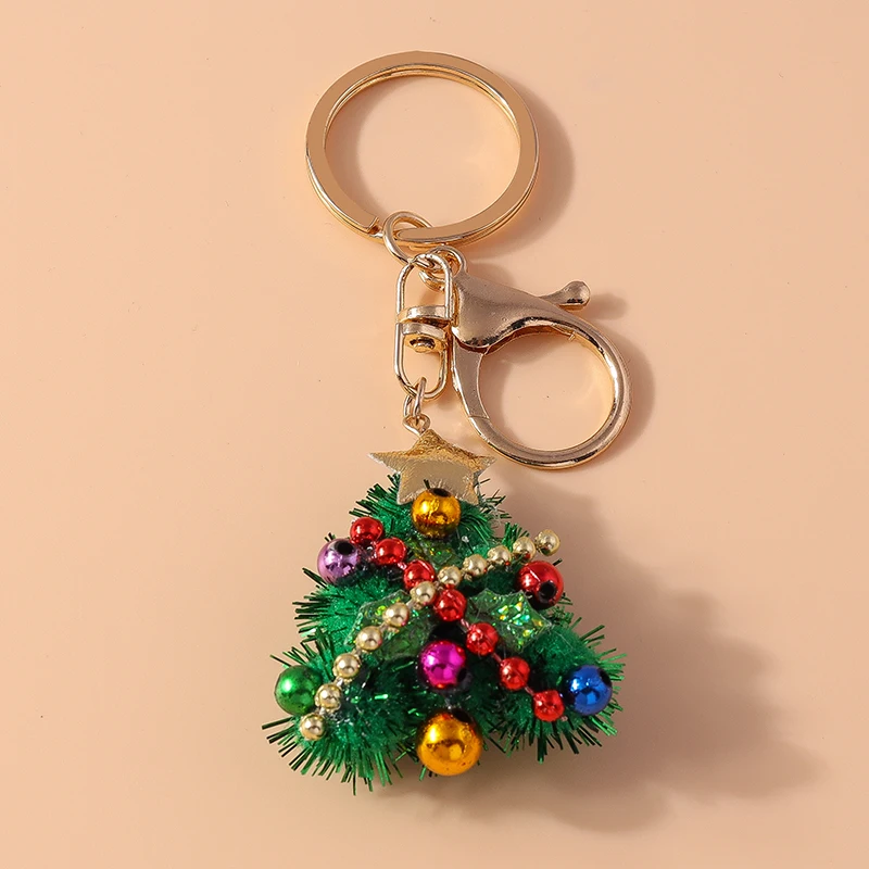 Cute Handmade Christmas Tree Keychain Snowflake Key Ring Pendant for Women Girls Handbag Christmas Decor Jewelry Gifts