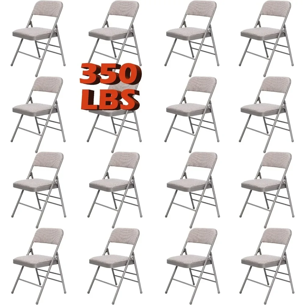 16 Pack Grey Folding Chairs with Fabric Cushion and Back Set, Commercial Stackable Portable Chairs for Indoor Outdoor Events