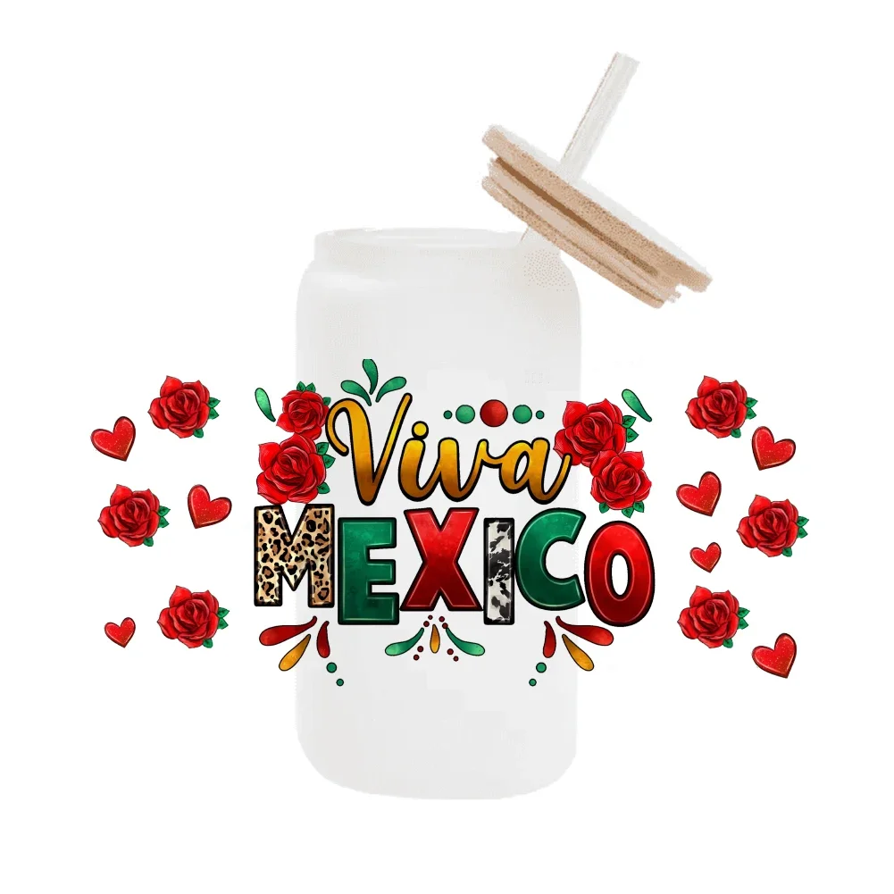 Mexico Food Cartoon 3D UV DTF Wraps Transfer Sticker DIY For 16oz Libbey Glass Cup Waterproof Wrap Transfers Decals Coffee Cup