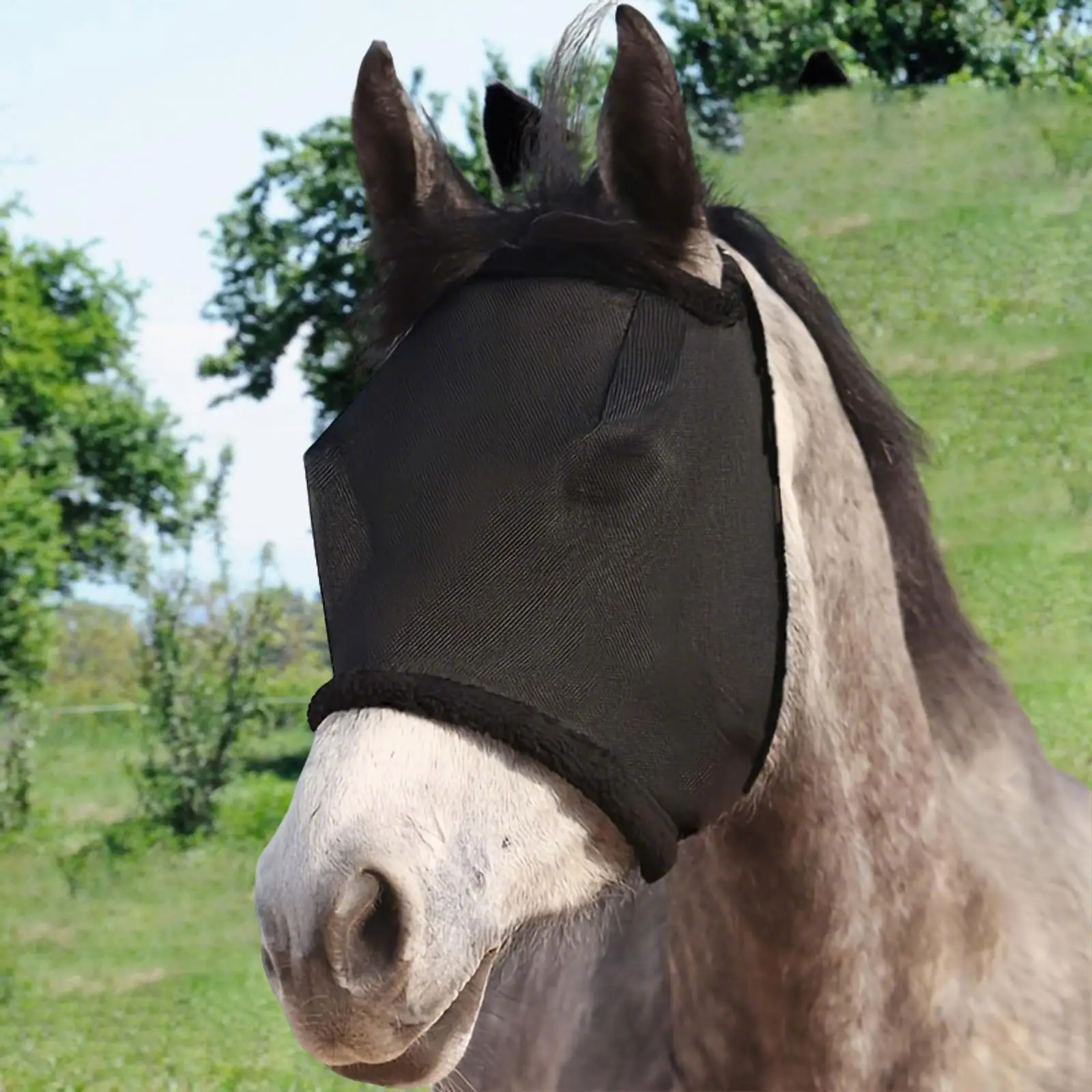 Protective Mesh Horse Fly Mask Breathable Eye Shield Face Cover for Pasture Ranch Outdoor Riding