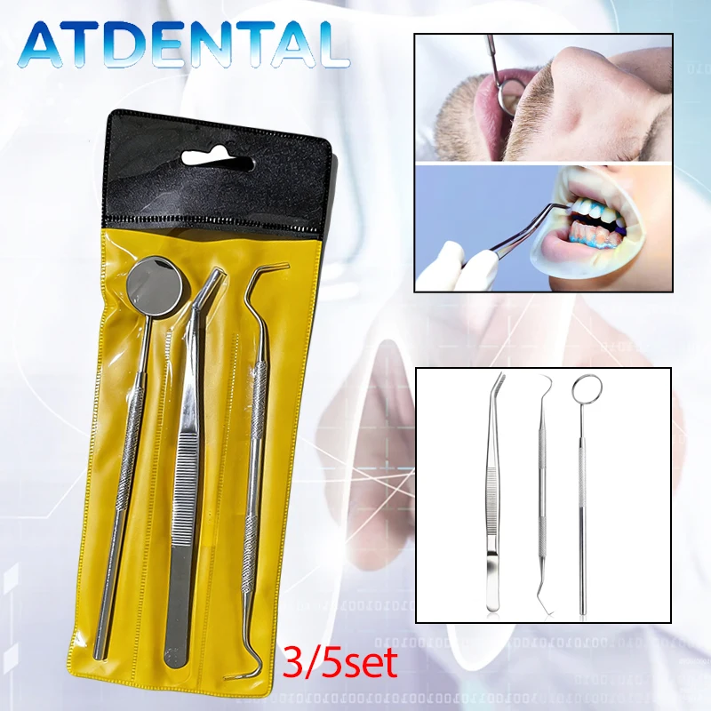 

5Set Dental Tools Kit Stainless Steel Mouth Mirror Oral Probe Tartar Scraper Sickle Shape Instrument