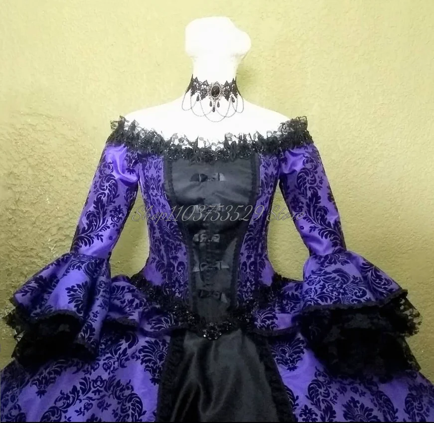 Delicate Deep Purple Victorian Prom Dresses One Neck Half Sleeve Appliqued Ruffled Lace Tiered Ruffle Masquerade Party Custom