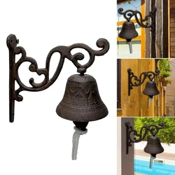 Hot YO-1Pcs Vintage Door Bell Iron Metal Rustic Wall Mounted Doorbell Long Cords Dinner Bell Outdoor Home Decorations Gift