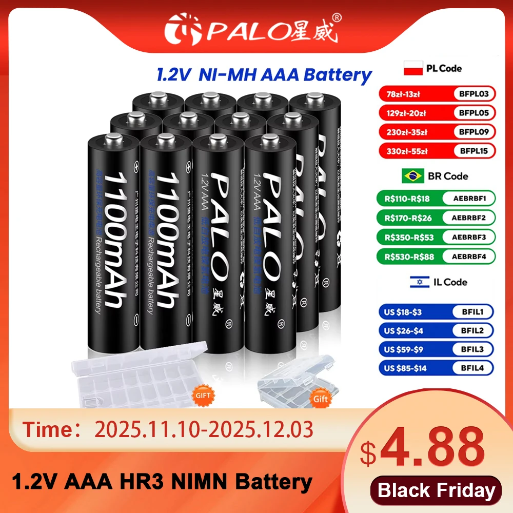 PALO 1100MAh 1.2V AAA Ni-MH แบตเตอรี่ Aaa แบตเตอรี่แบตเตอรี่จอแสดงผล LCD สมาร์ท1.2V แบตเตอรี่ charger