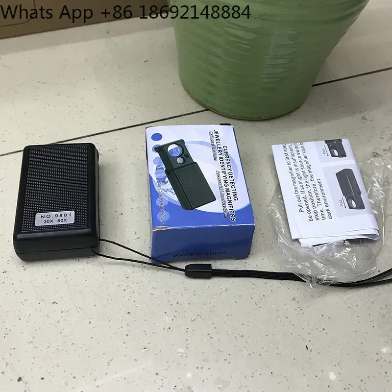 For 9881 LED Banknote Inspection Purple Lamp 30X 60X Portable Pull-Out Jewelry Magnifying Glass
