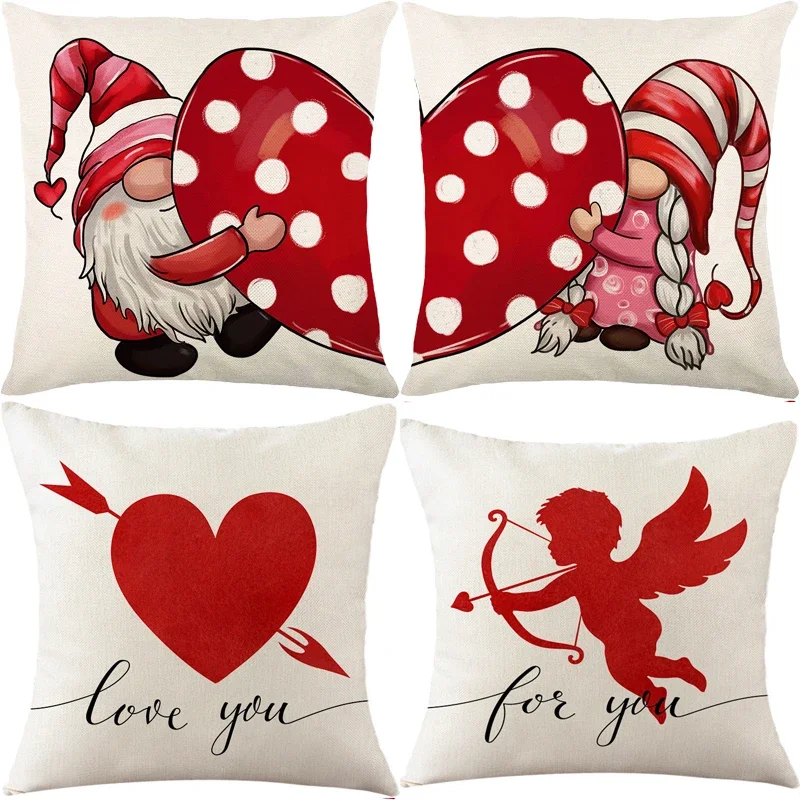 Valentine's Day Decorations Sofa Cushion Cover 18x18 Inches Home Party Decor Pillowcase Wedding Gifts Cupid Printed Pillow Cover