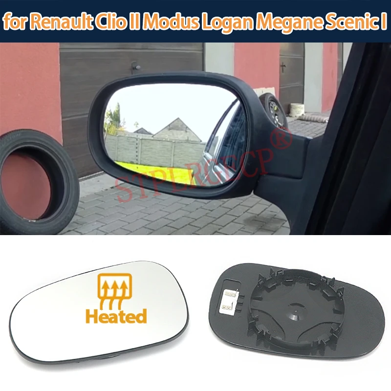 Espejo Retrovisor Exterior con Cristal Calefactable para Renault Clio II, Modus, Logan, Megane, Scenic I, Lado del Conductor o del Pasajero, Piezas de Carrocería