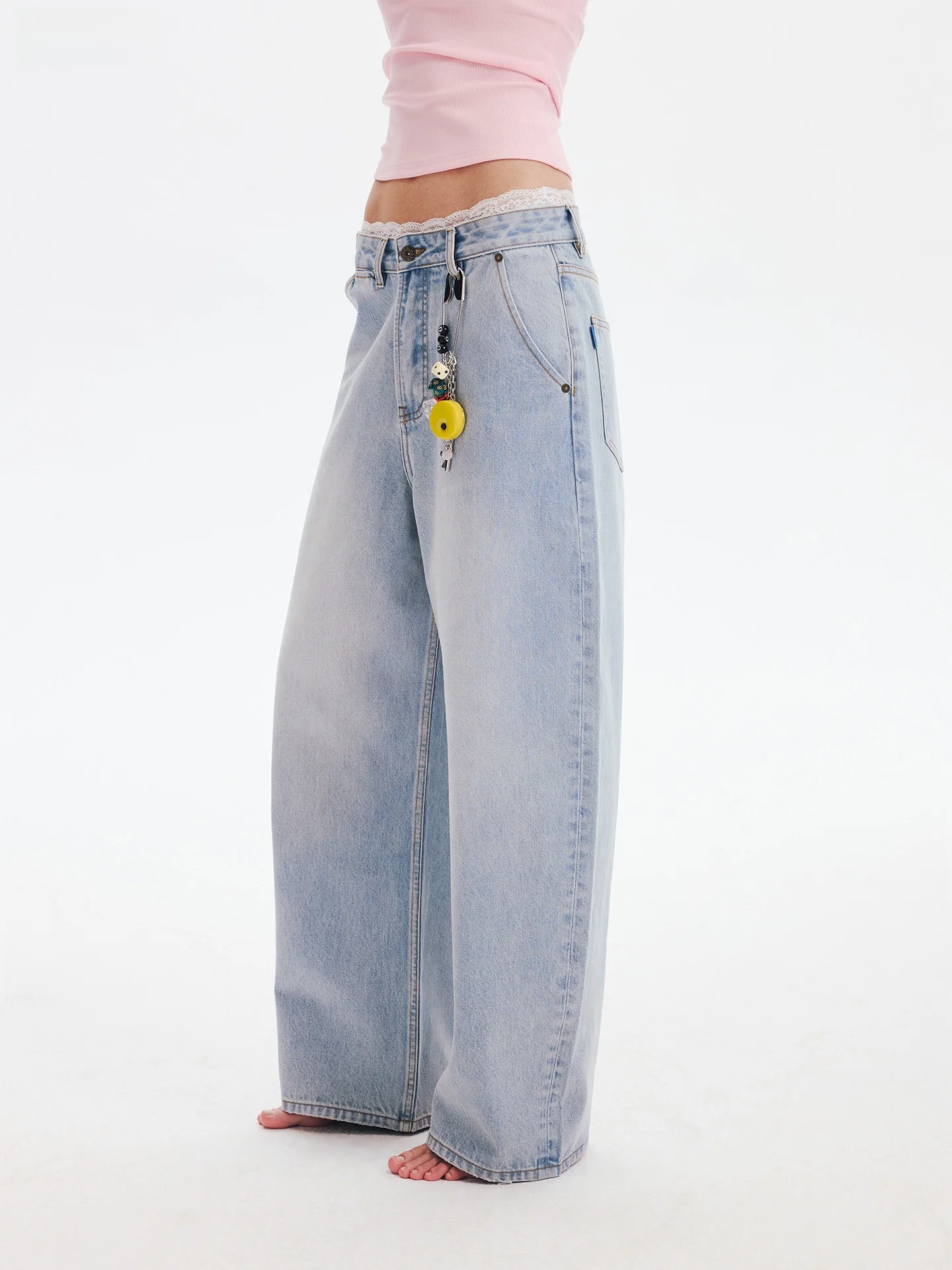 

Винтажные американские джинсы с широкими штанинами, высокой талией, из оригинального синего денима, длинные брюки прямого кроя без стрейча для женщин