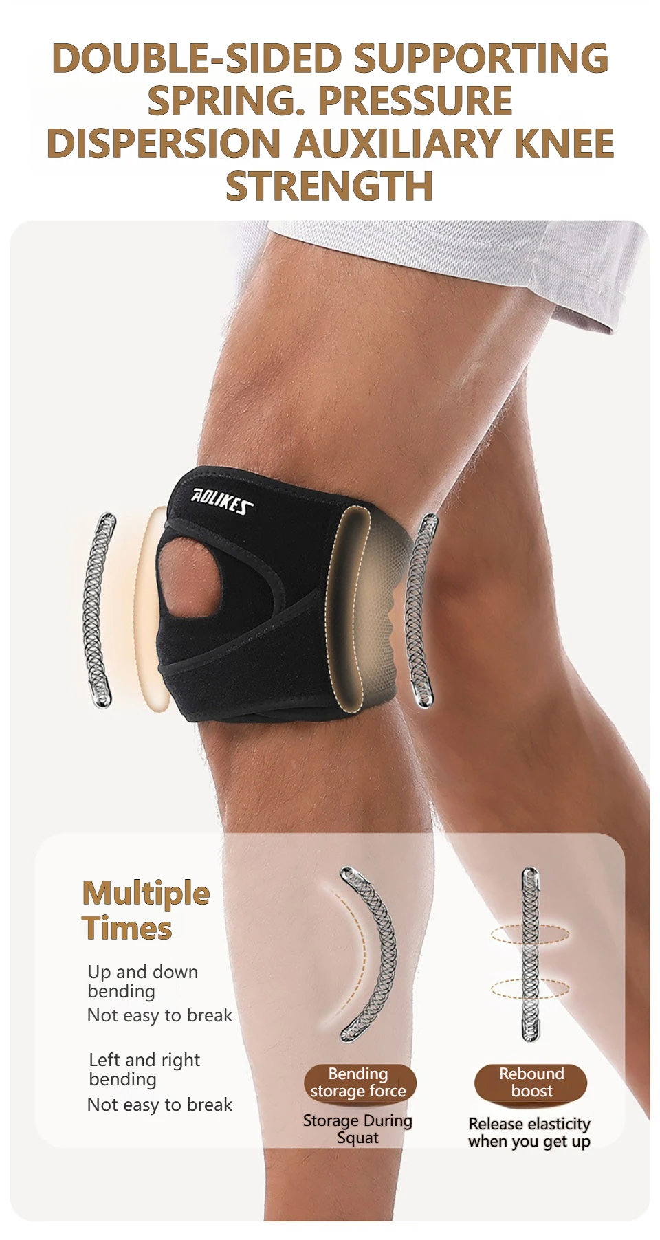 AOLIKES 1 Stück Neue Kniescheiben-Sehnenstütze für Damen & Herren, Verstellbare Kniebandage mit Gelkissen & Seitenstabilisatoren – Detail 9