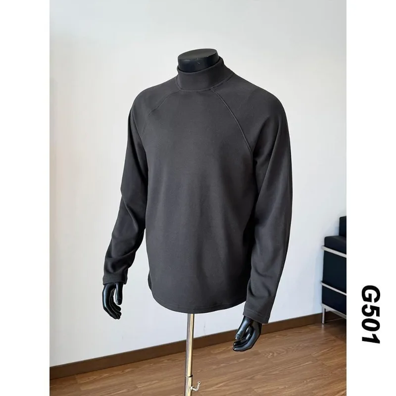 Men's Double Sided Velvet Base Layer Shirt Warm Stretch Half Neck Raglan Sleeve Sweatshirts Breathable Close-fitting Pullover