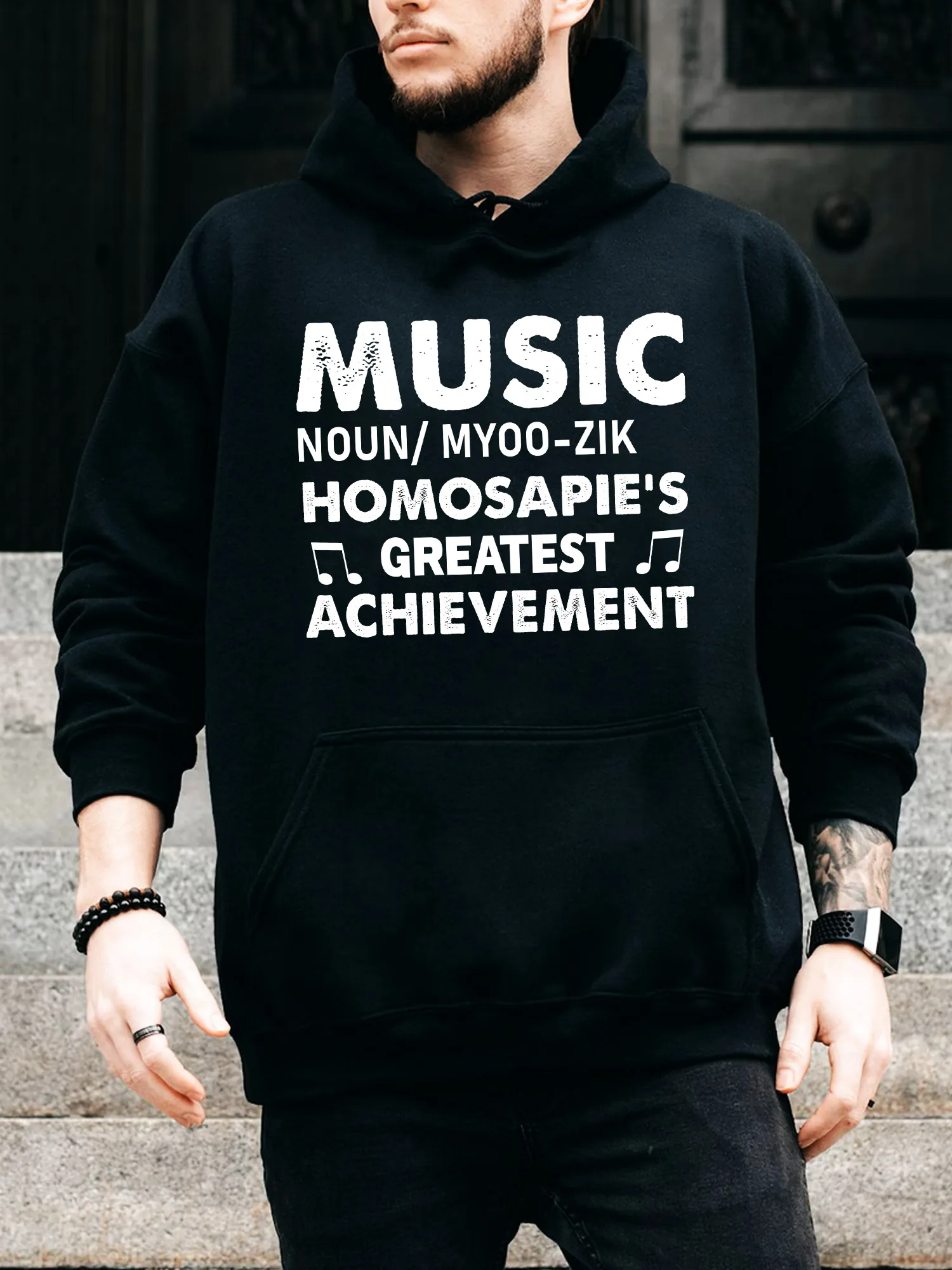 

Мужская толстовка на шнурке Music Noun — повседневный удобный черный пуловер, осенне-зимняя толстовка с капюшоном
