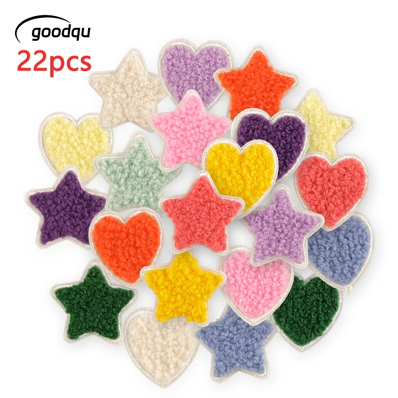 22 Stück Chenille-Herz-Stern-niedliche Aufnäher für Kleidung, zum Aufbügeln, bestickt, für Kinder, viele Aufkleber, Packung, Parches, Nähen, Jacken, Stoffe – Detail 1