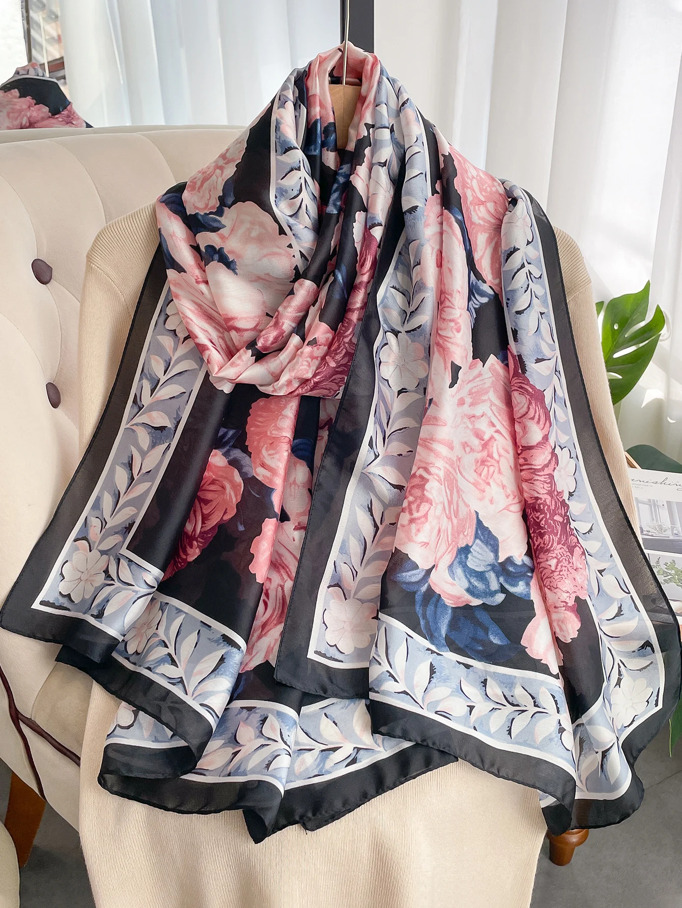 2024 Fashion Kerchief Silk Satin Neck Scarf For Women Print Hijab Scarfs Female 180*90cm Shawls and Wraps Scarves For Lady