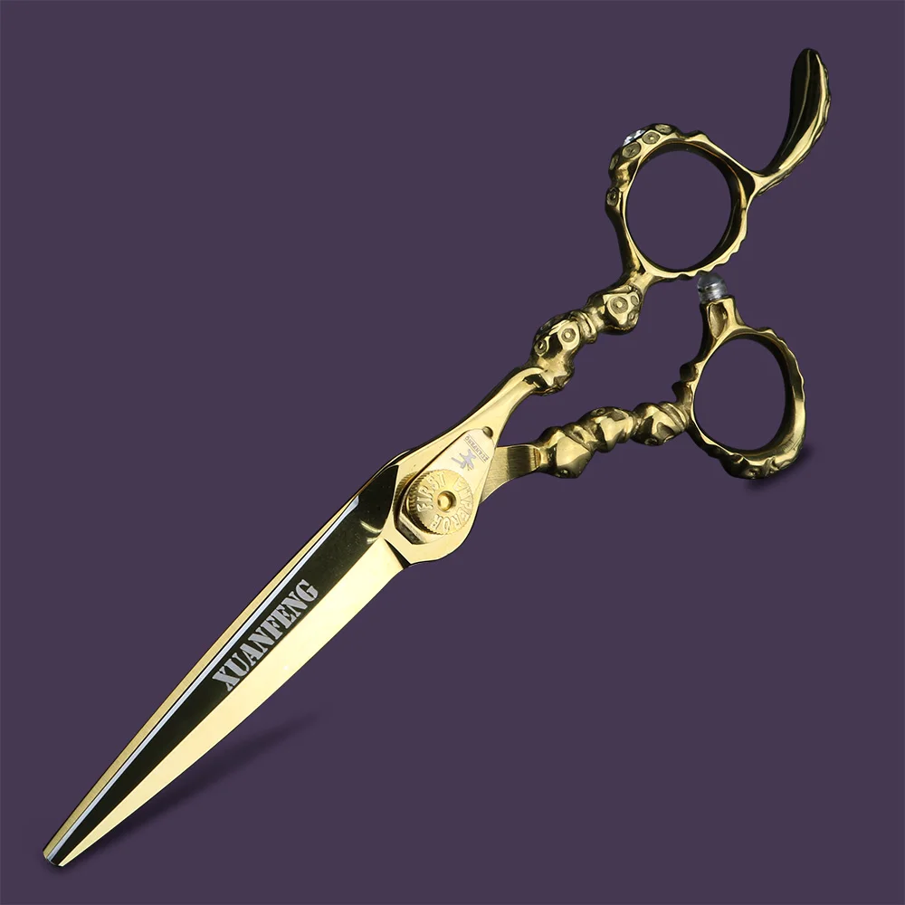 Golden Skull Head 6-inch Practical Scissors Barber Cutting Scissors and Thinning Scissors Made of 440C Steel
