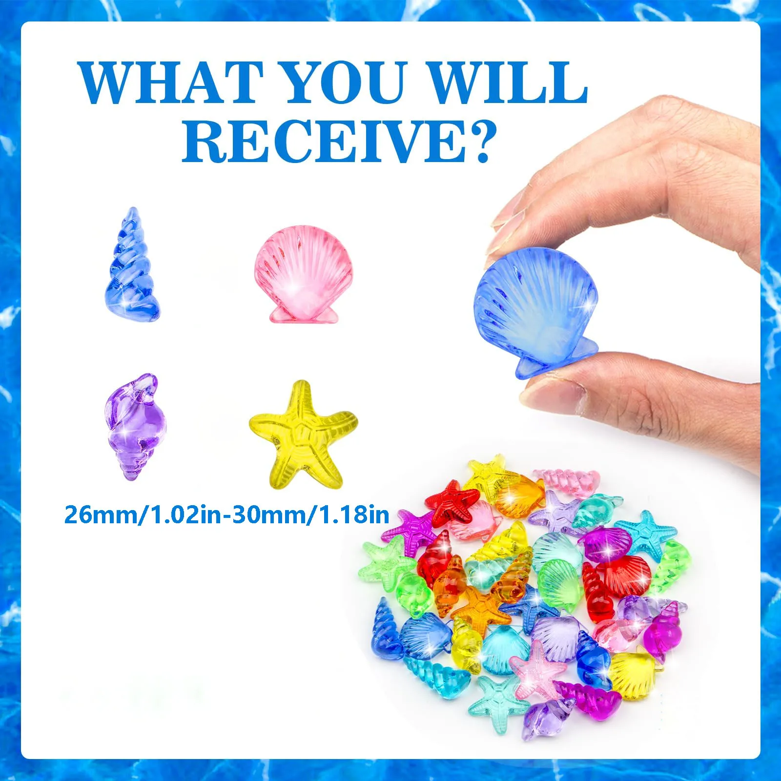 Durable Resin Colorful Simulation Ocean Shell Set - Colorful Shells & Crystal for Aquariums Pool Parties Summer DIY Decor