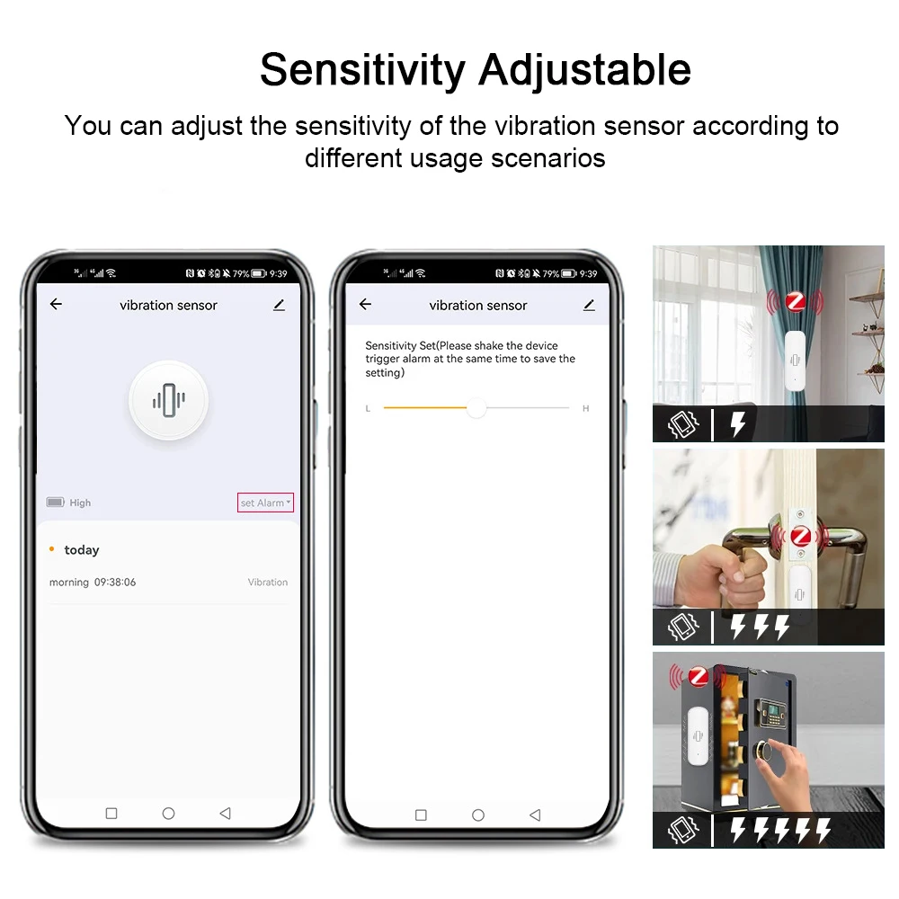Sensor de vibración inteligente Tuya WiFi/Zigbee, protección de seguridad para el hogar, aplicación Smartlife, Monitor remoto en tiempo Real,