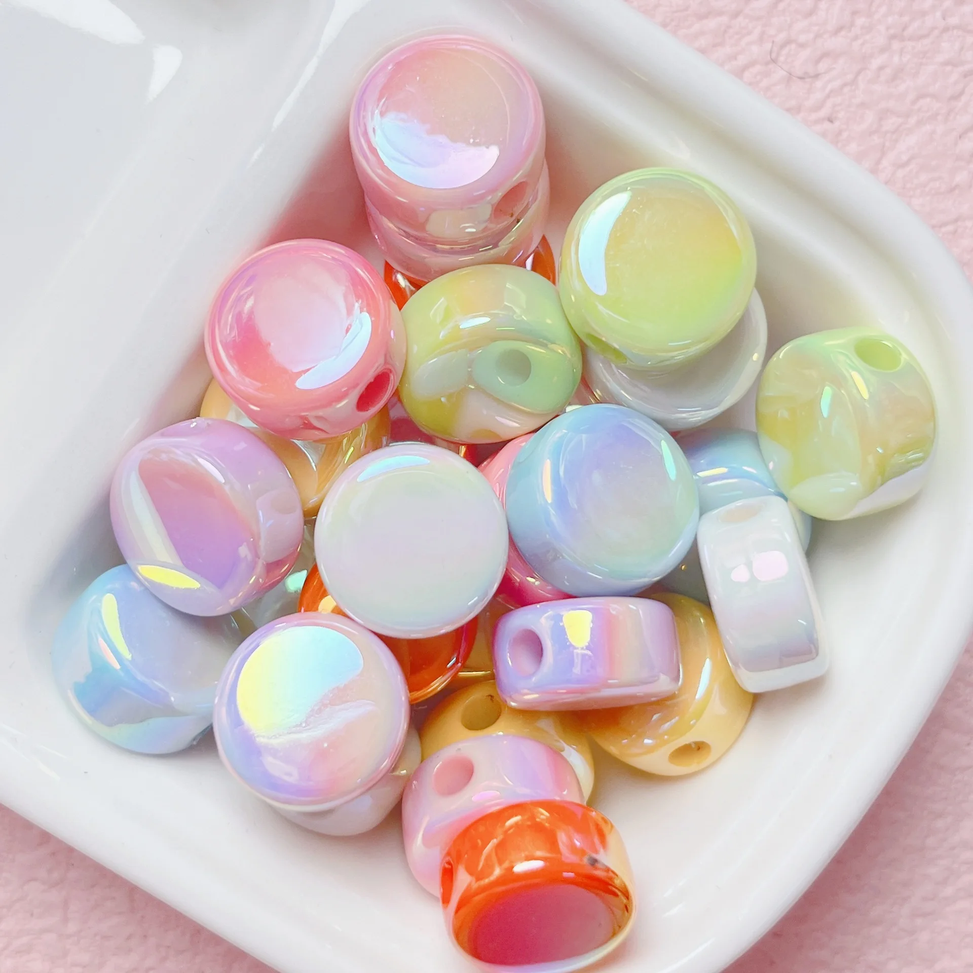 

DIY Jewelry Findings 70pcs 16mm AB Colors Flat Coin Round Shape Plastic Acrylic Beads Fit Pen Necklace Earring Bracelet Making