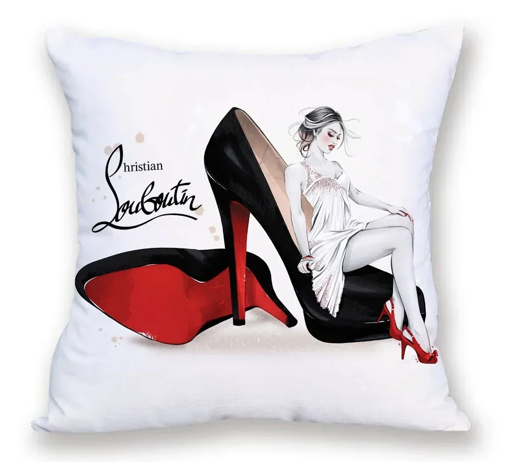 High Heel Cushion Covers Modern Fashion Lady Red Lips Lipsticks Home Decorative Super Soft Short Plush Pillow Case