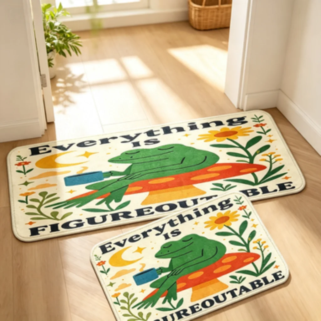 Green Plant Frog Sunflower Mat, Pink Black Cow Heart Mat, Cow Print Calf Daisy Runner, Cream Yellow Bear Head Door Mat.