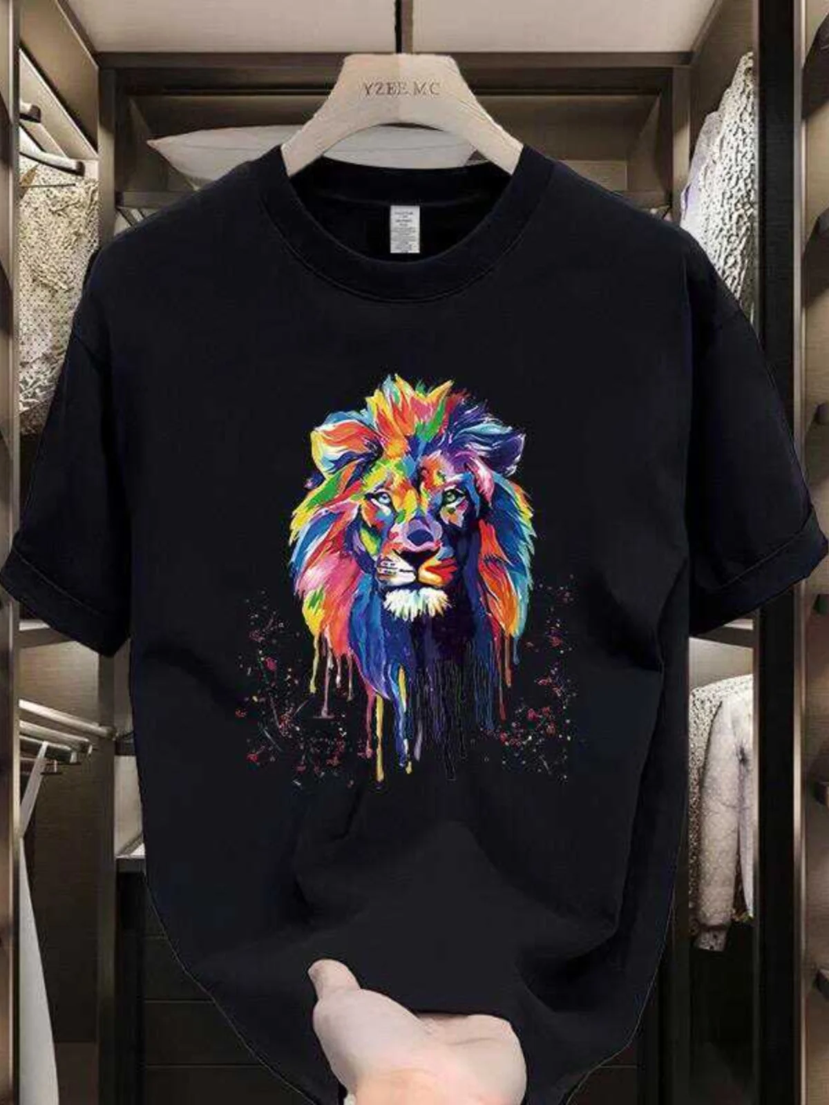 

Summer Men's 100% Pure Cotton Print Colorful Doodles Lion Round Neck T-shirt Clothes Size S-4XL Motorcycle Tees Top Unisex