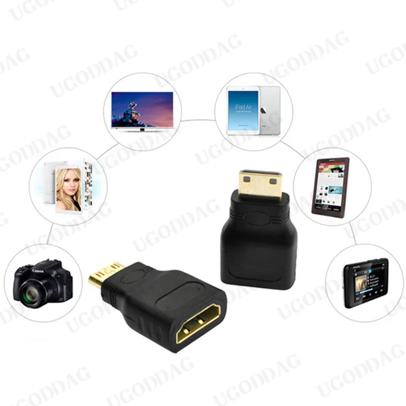 محول HDMI صغير متوافق مع HDMI ، مطلي بالذهب ، ، ملحق ثلاثي الأبعاد ، محول صوت وفيديو ، محول صوت وفيديو