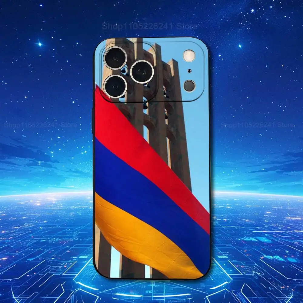 เคสโทรศัพท์ลายธงชาติอาร์เมเนีย สำหรับ iPhone 17,16,15,14,13,12,11,Plus,Pro Max,XS,X,XR,SE,Mini,8,7  วัสดุซิลิโคนนิ่ม สีดำ
