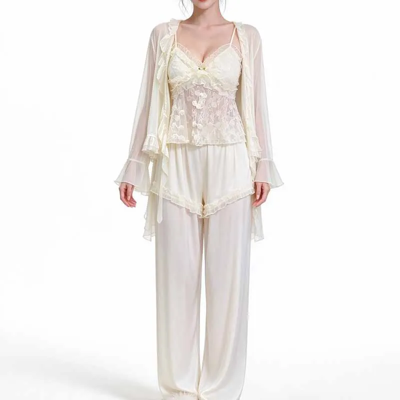 Sets Sexy Perspective Lace Lingerie Pijamas Suit Palace Style Princess Pajamas Womens Matching Summer New Homewear Loungewear