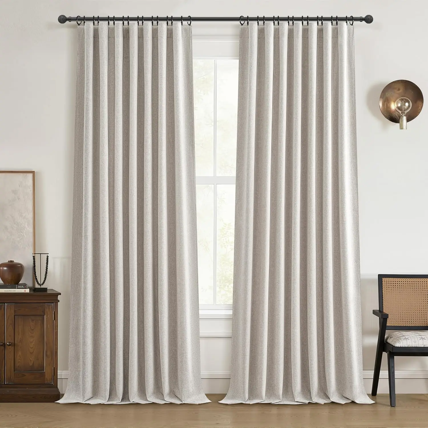 

132-Inch Blackout Curtains for Summer Heat, Soundproof Drapes Privacy Room Divider Farmhouse Style 2 Panels