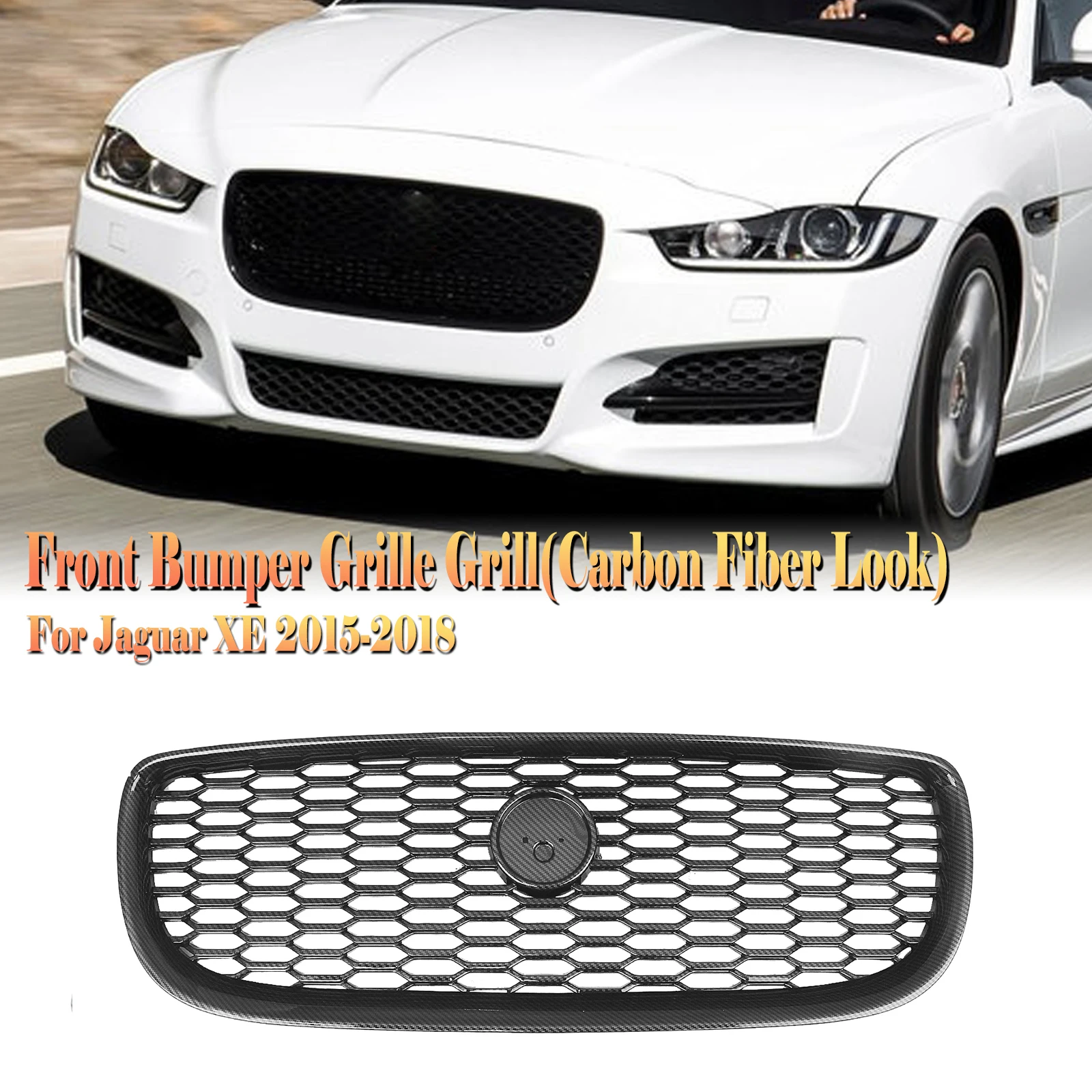 

Racing Grill Front Grille For Jaguar XE 2015 2016 2017 2018-2020 Carbon Fiber Look/Gloss/Matte Black Upper Bumper Hood Mesh Grid