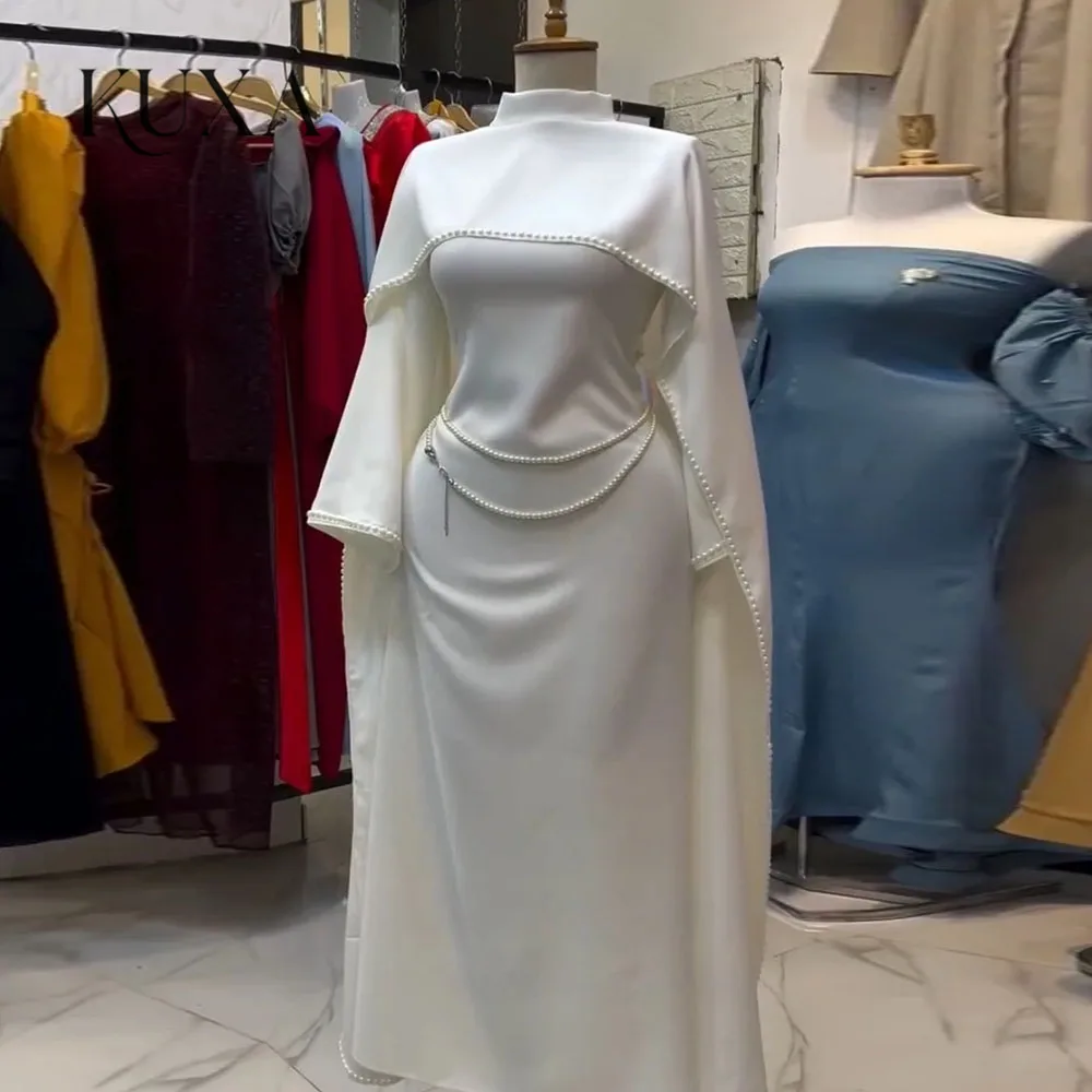 KUXA Maßgeschneiderte Perlen-Muslimische A-Linien-Hochzeitskleider, bodenlang, mit langen Ärmeln, formelle Brautkleider, Vestido de Novia 2026