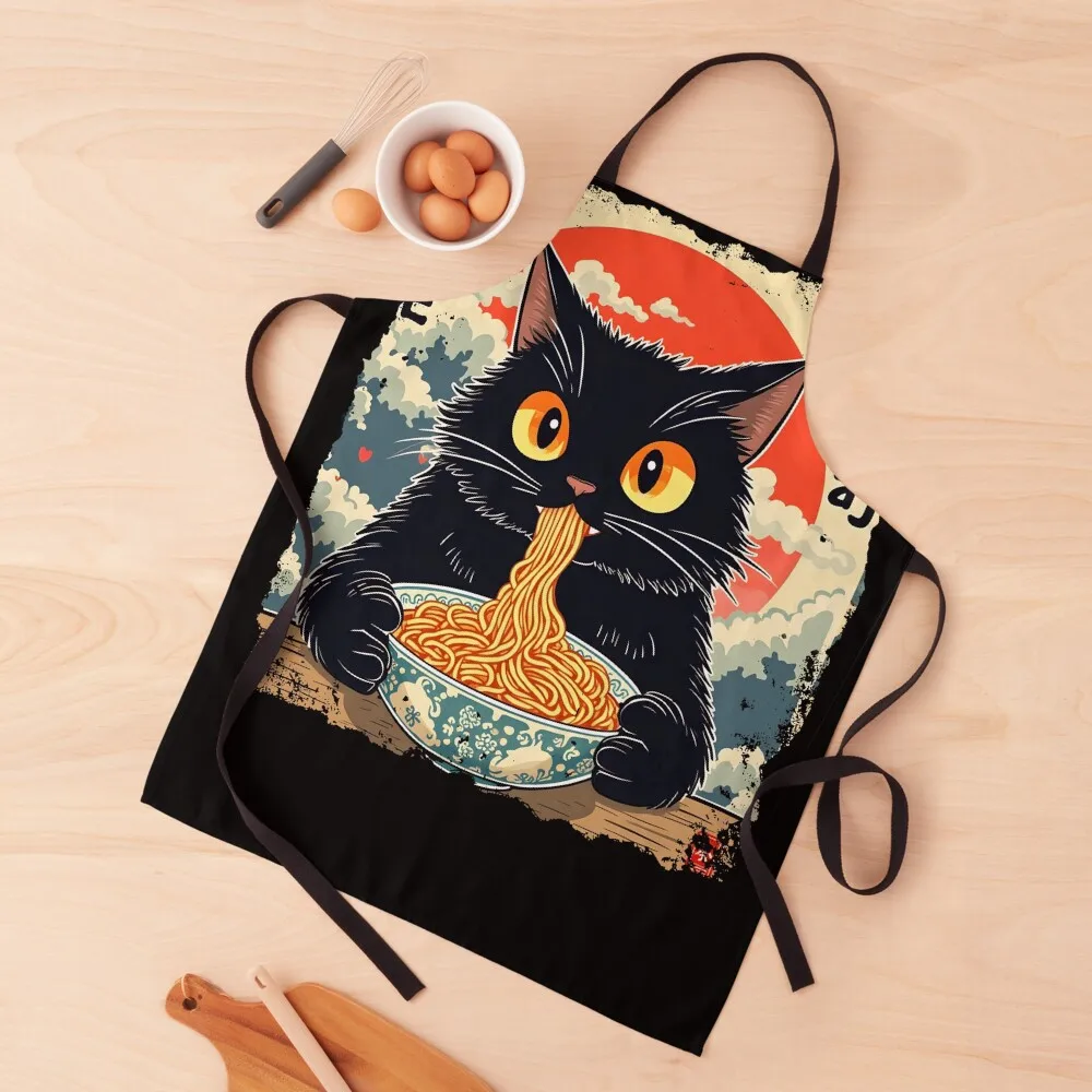 

Cat Ramen Japanese Funny Graphic Tees Kawaii Cat Anime lover Apron Professional Barber Waterproof women carpenter Ladies Apron
